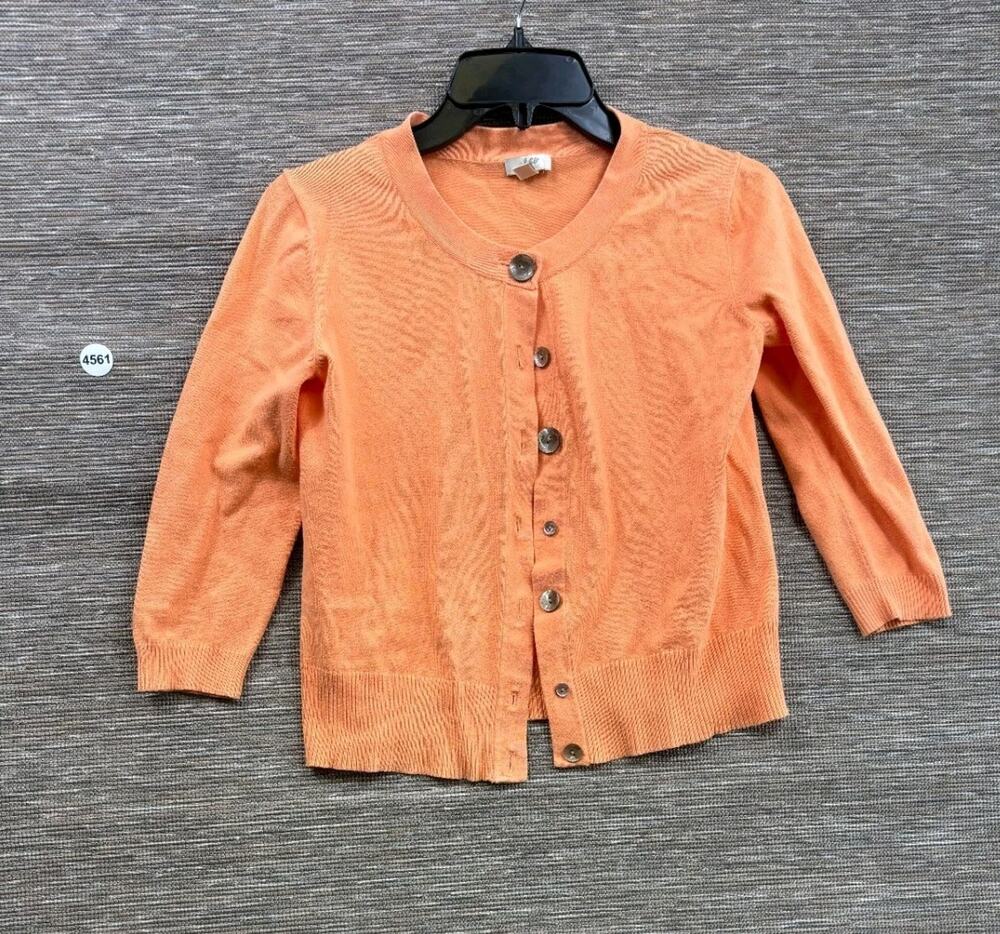 J Jill Cardigan Sweater Womens Size XXSP Orange 3/4 Sleeve Cute Mismatch Buttons